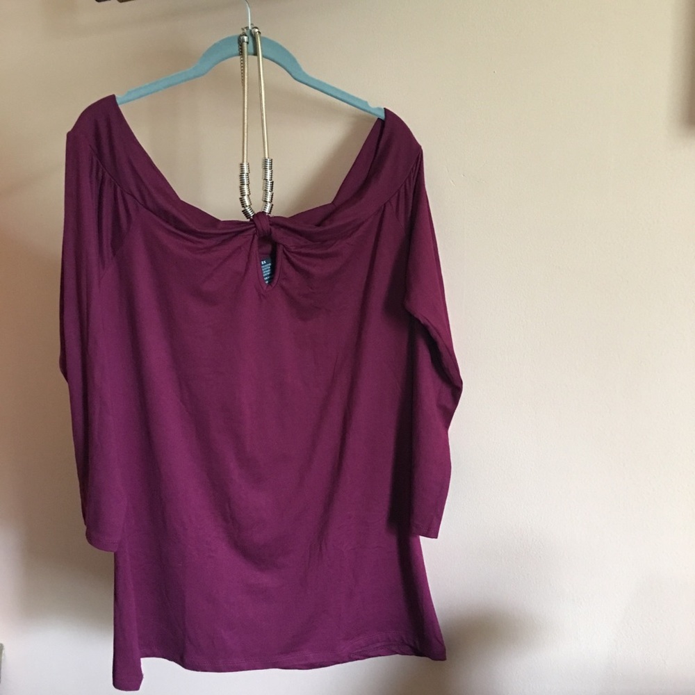 Off-shoulder burgundy top